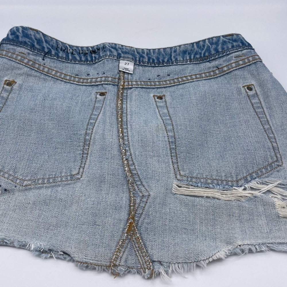 Free People denim distressed mini skirt. - Picture 6 of 8